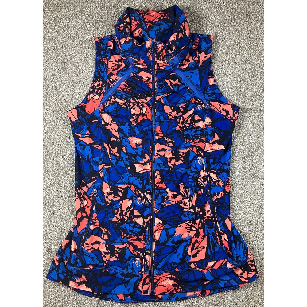 Lululemon Blue Coral Abstract Print Full Zip Athletic Vest with Stowable Hood 6